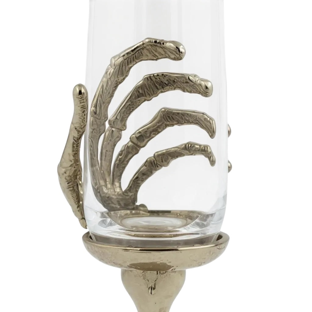 Skeleton Hand Champagne Glasses | Set of 1 or 2 | Cocktail Glasses | Halloween Glasses | Statement Barware | Gold, Silver or Antique Finish