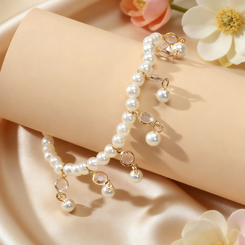 Feelontop Handmade Elastic Pearl Bead Anklet Barefoot Sandal Beach Bling Jewelry