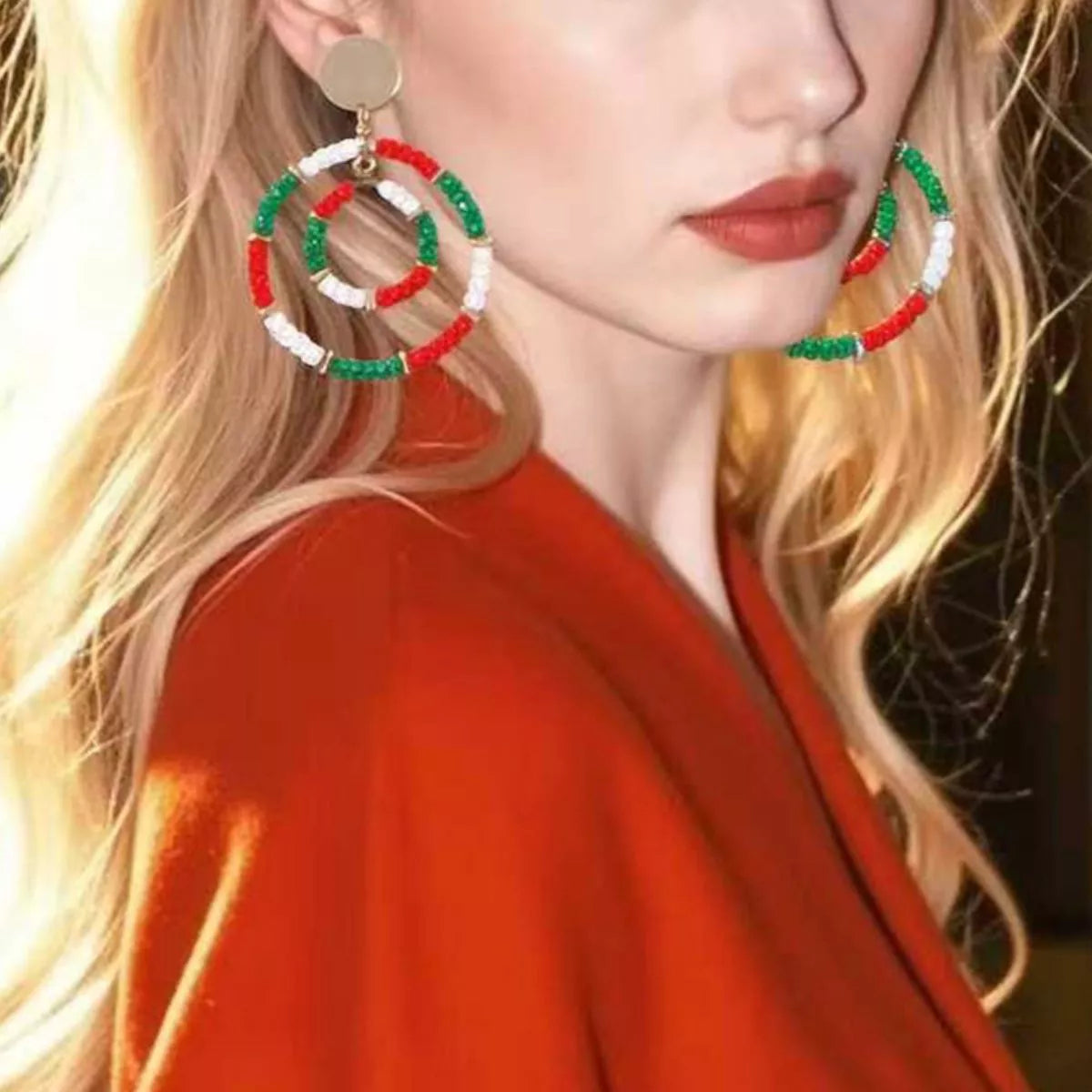 Christmas Beaded Hoop Earrings - n/a at Dealshubindia
