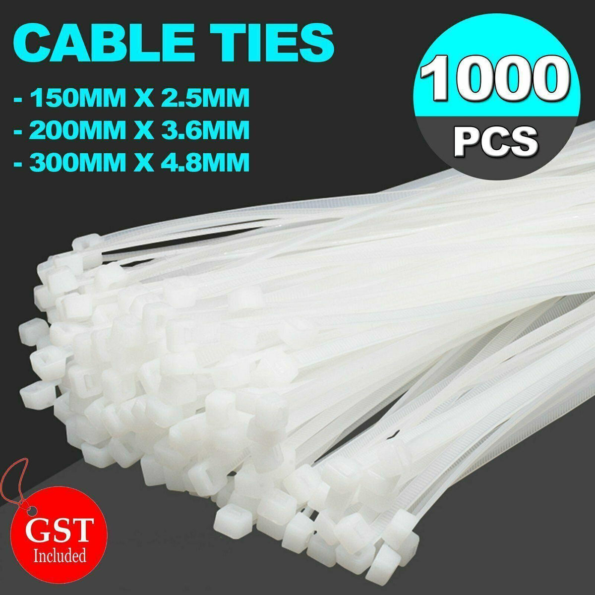 250-1000X Cable Ties Zip Ties Nylon Uv Stabilised Bulk White Clear Cable Tie