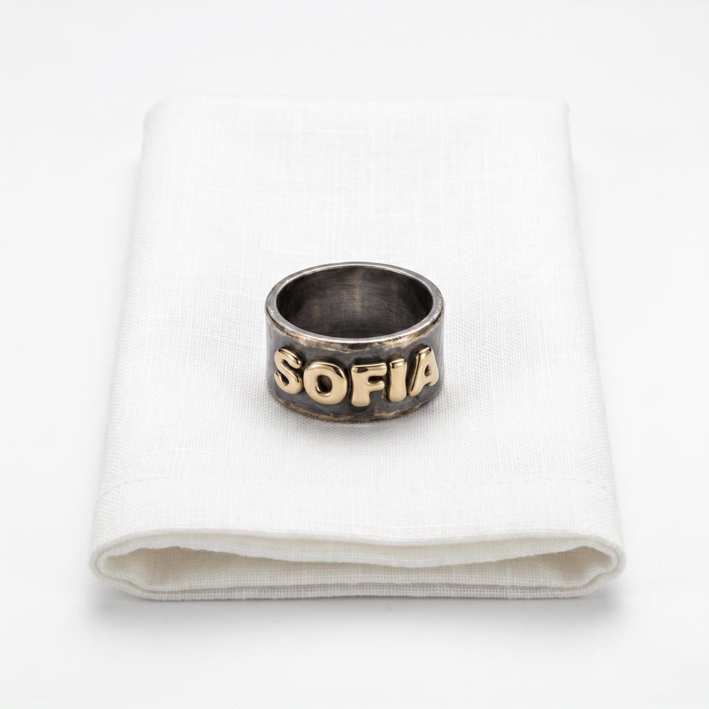 Personalized Brass Embossed Napkin Rings, Antique Gold Brass, Set of 4 Wedding Table Decor