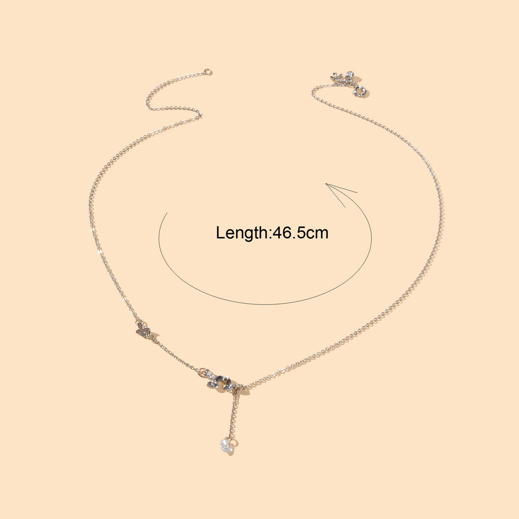 Charming Silver Chain Butterfly Rhinestone Charm Necklace Trendy Ladies Jewelry
