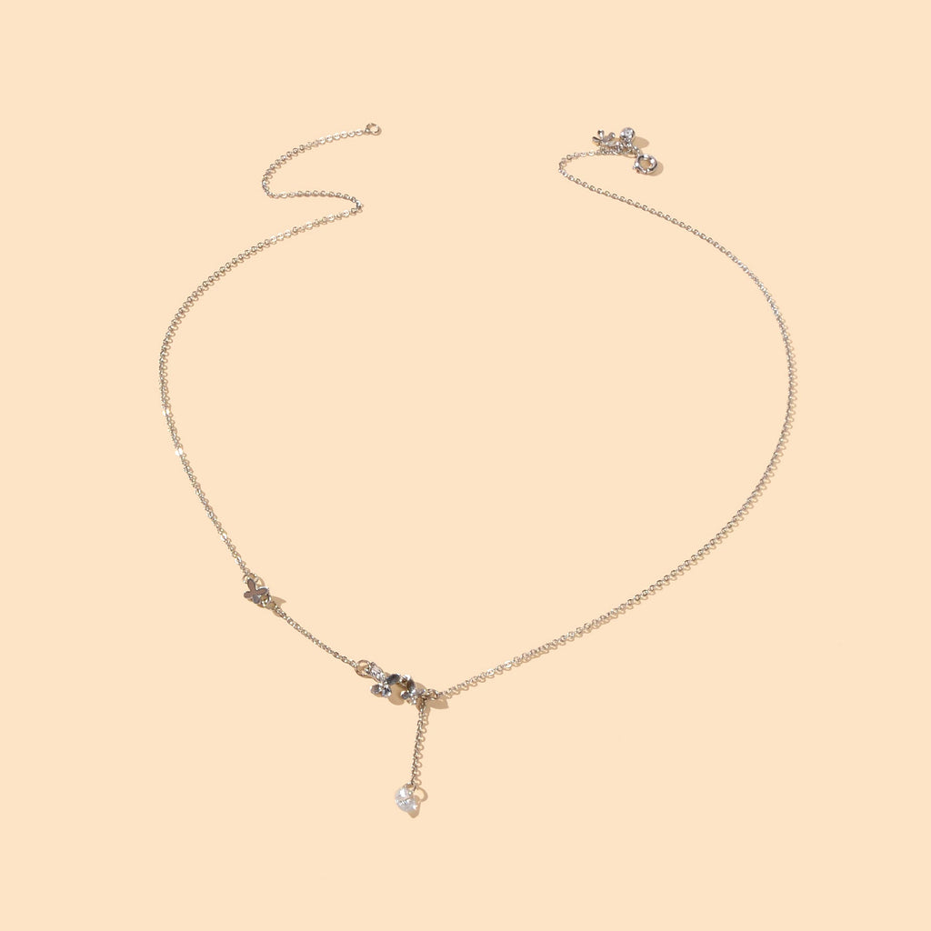 Charming Silver Chain Butterfly Rhinestone Charm Necklace Trendy Ladies Jewelry