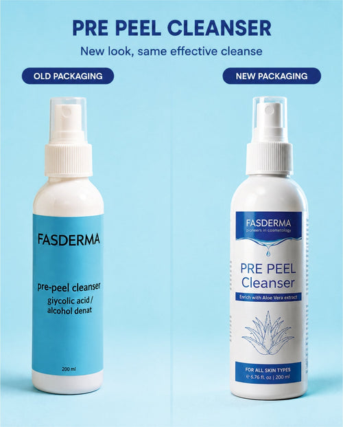 FASDERMA facial cleanser bottle with old vs new packaging