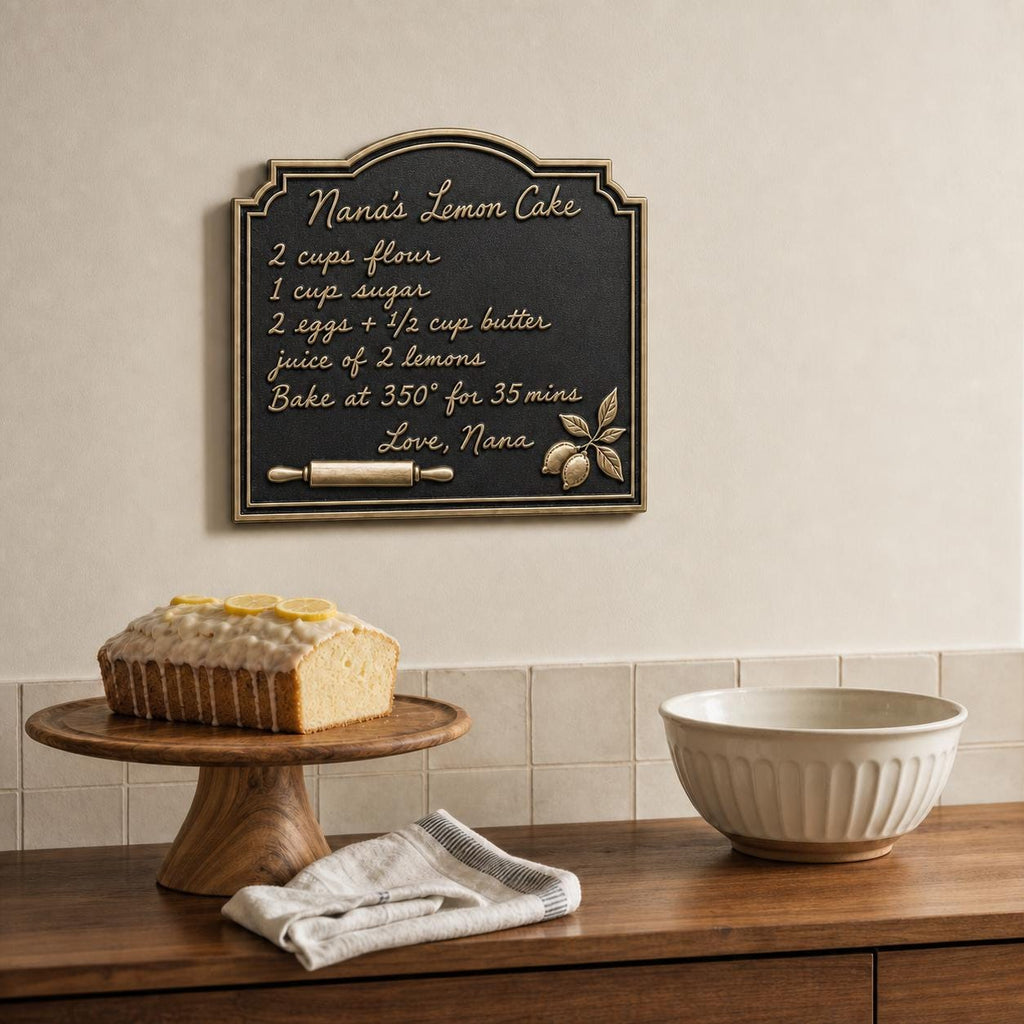 Handwritten Recipe Plaque – Antique Brass, Wide