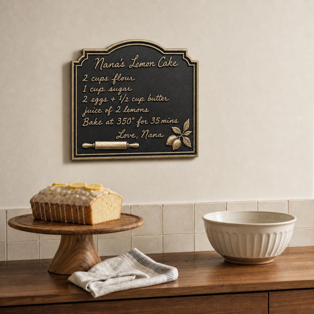 Handwritten Recipe Plaque – Antique Brass, Wide
