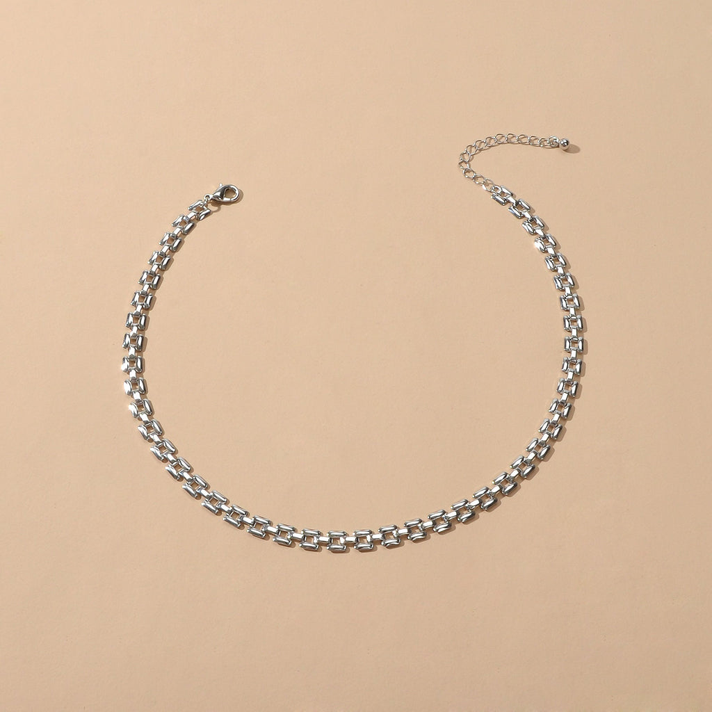 Female Jewellery Minimalist Gold Silver Link Chain Necklace Short Choker Collar