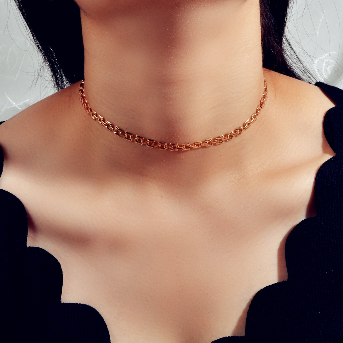 Female Jewellery Minimalist Gold Silver Link Chain Necklace Short Choker Collar