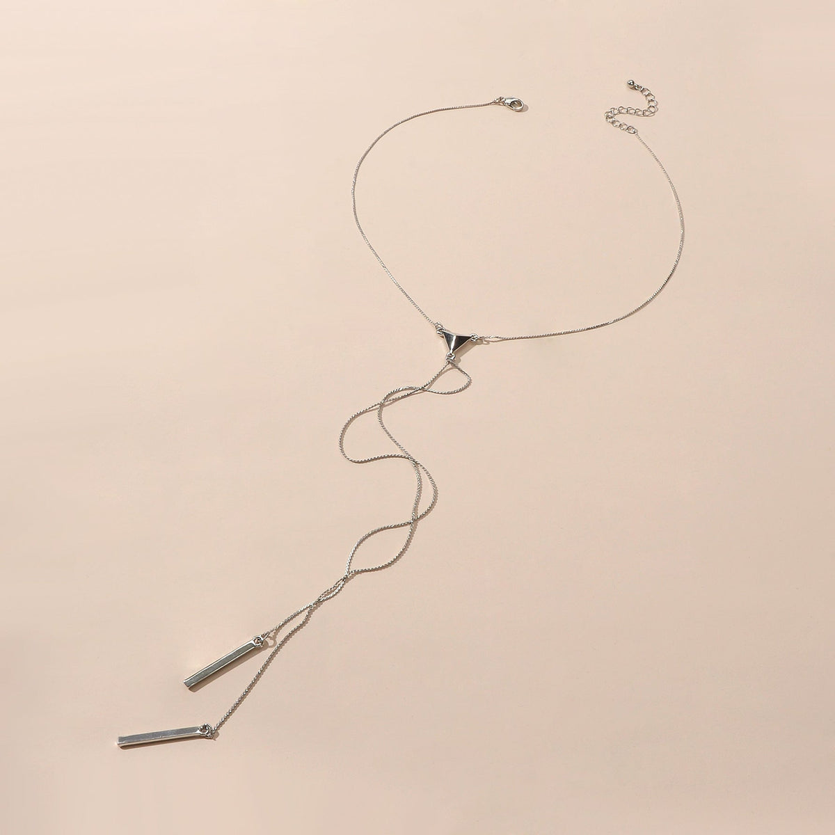 Punk Long Silver Chain Y shape Strip Charm Necklace Women Statement Jewellery