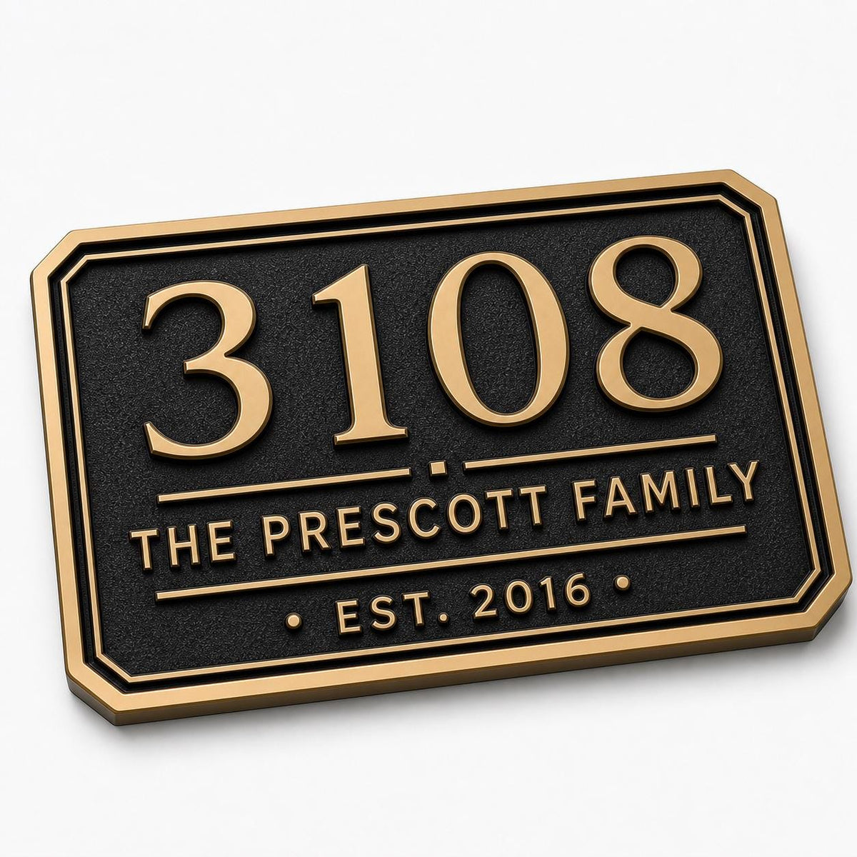Personalized Address Plaque – Antique Brass Clipped Corner