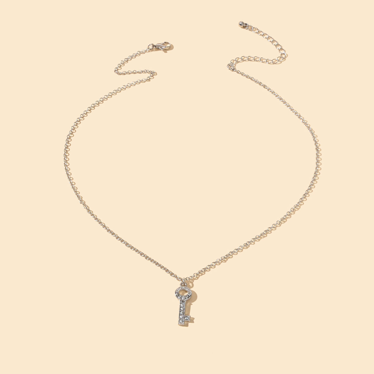 Perfect Engagement Jewellery Shining Silver Chain Rhinestone Key Charm Necklace