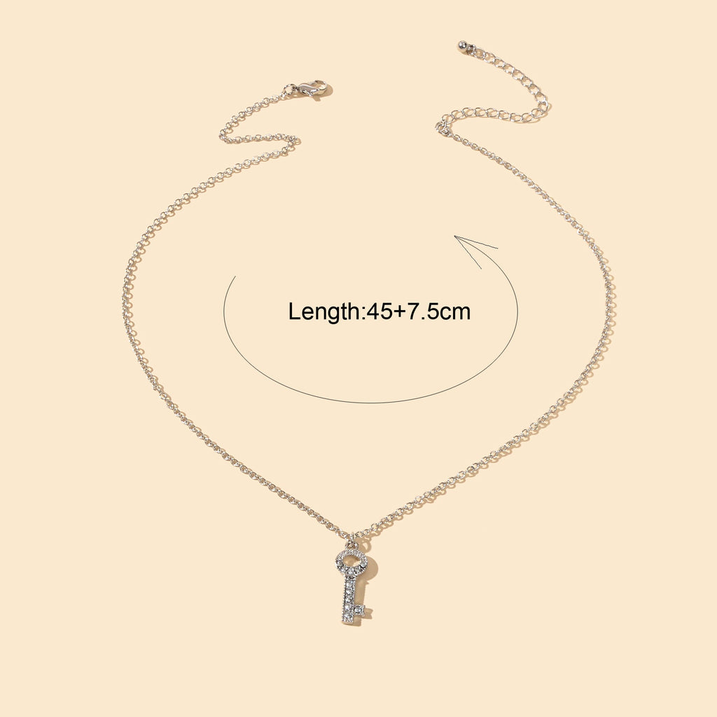 Perfect Engagement Jewellery Shining Silver Chain Rhinestone Key Charm Necklace