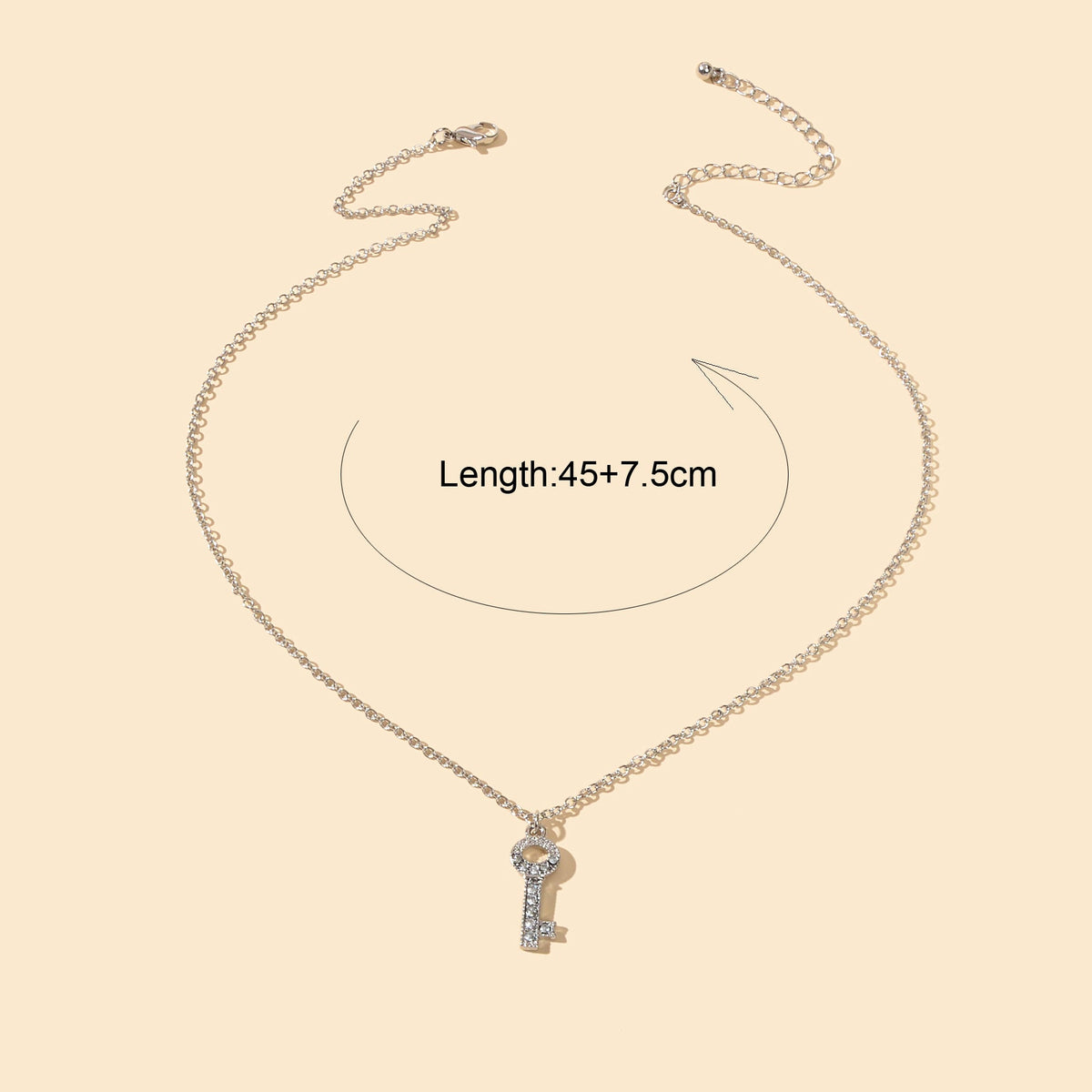 Perfect Engagement Jewellery Shining Silver Chain Rhinestone Key Charm Necklace