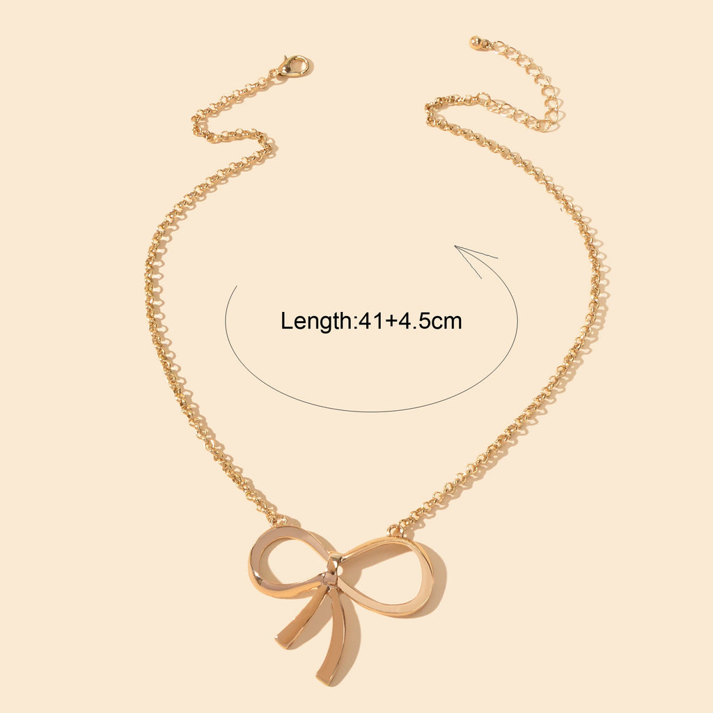 Women Party Decoration Gold Chain Bowknot Charm Popular Clavicle Necklace Gift