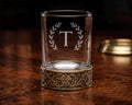 Personalised Laser Etched Brass Base Whiskey Glass | Signature Monogram/Name Glasses | Antique Brass Metal Base