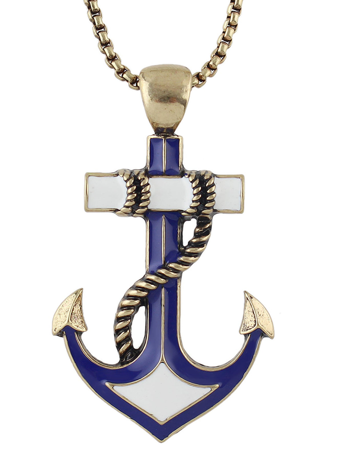 Nautical Jewelry Long Chain White Blue Anchor Pendant Necklace Ocean Accessories