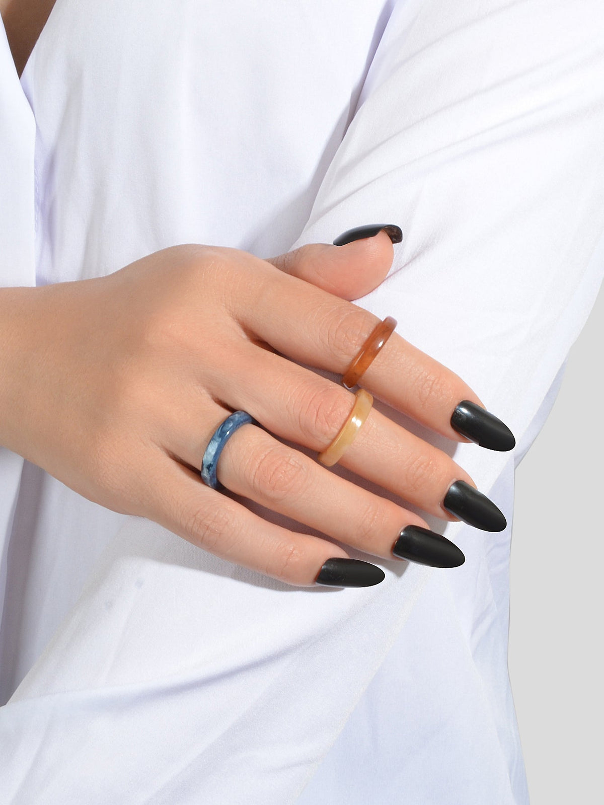 3 pcs Chic Jewellery Colorful Acrylic Multiple Stackable Midi Finger Ring Set