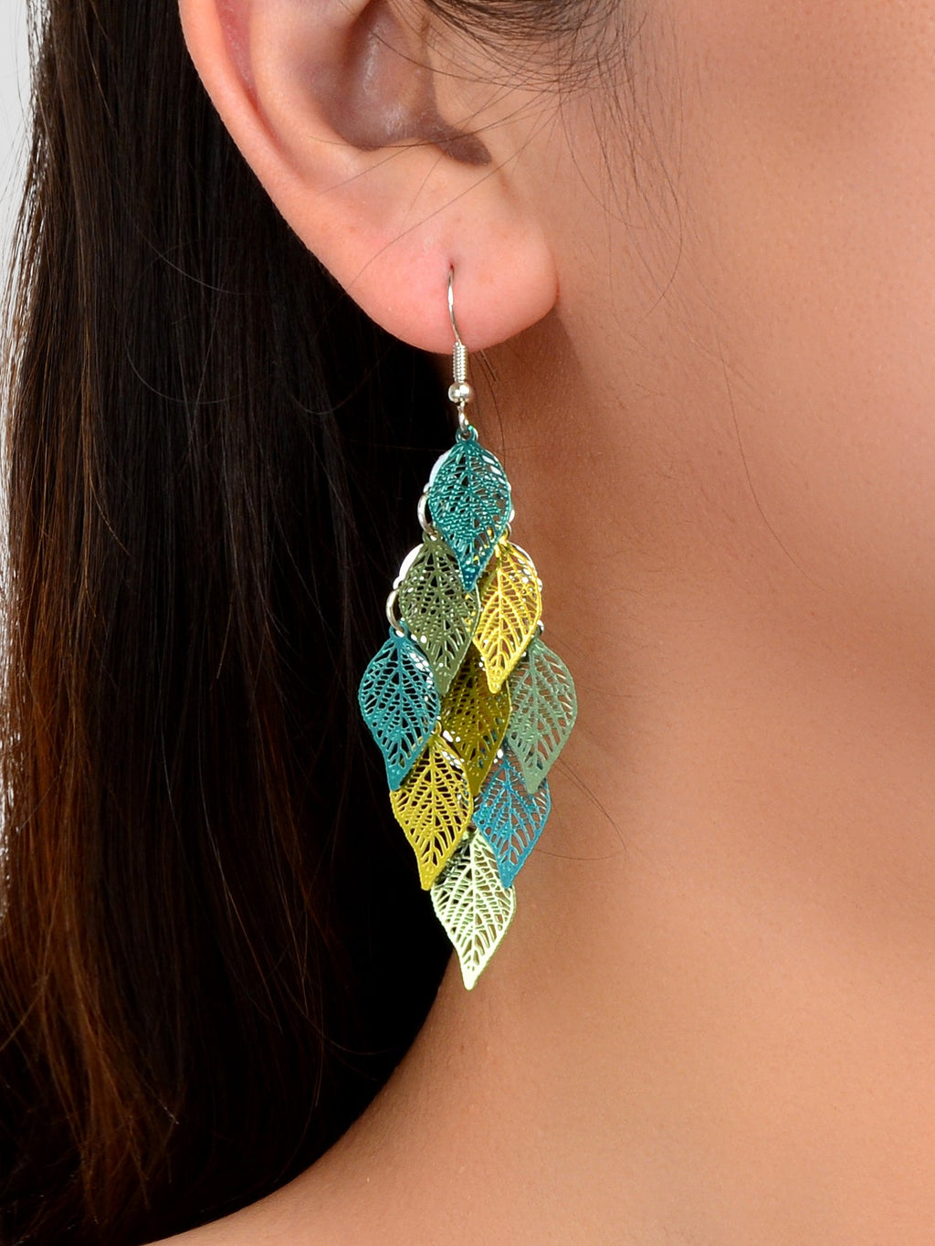 AU Local Bohemian Colorful Hollow Layered Leaf Stacks Hook Drop Dangle Earrings