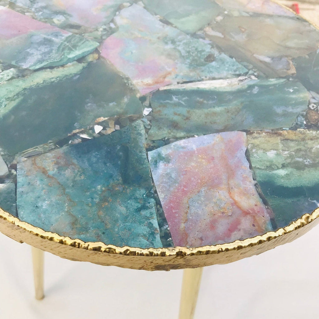 Green Agate Side Table, Round Top