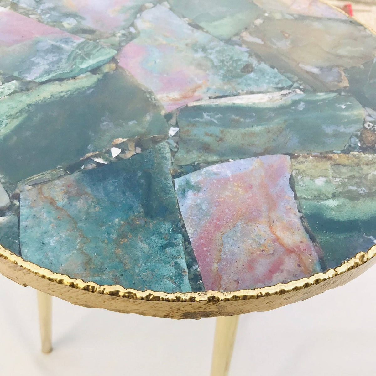 Green Agate Side Table, Round Top