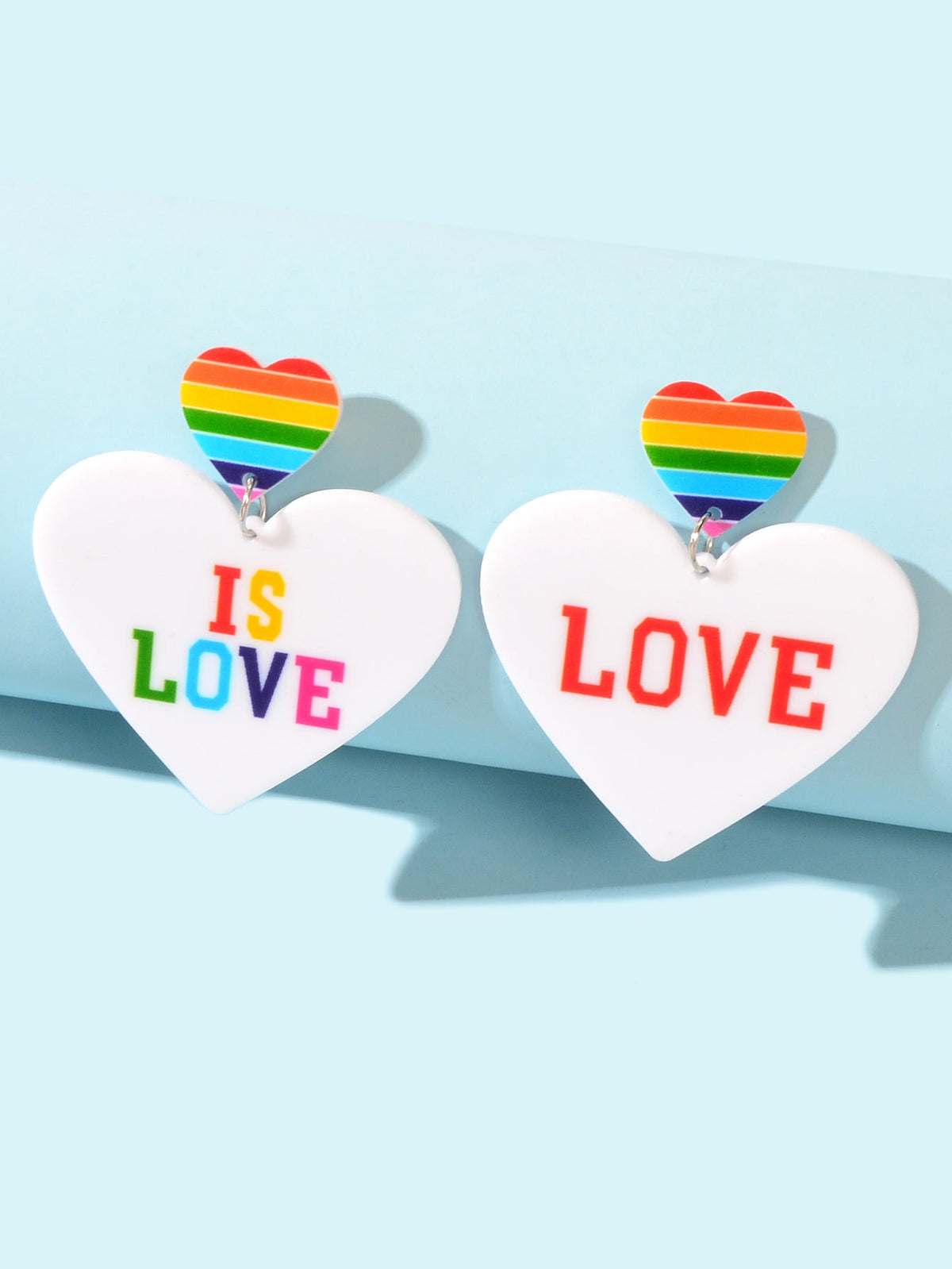 Rainbow Resin Heart Love Letter Asymmetrical Dangle Pierced Earrings Jewellery