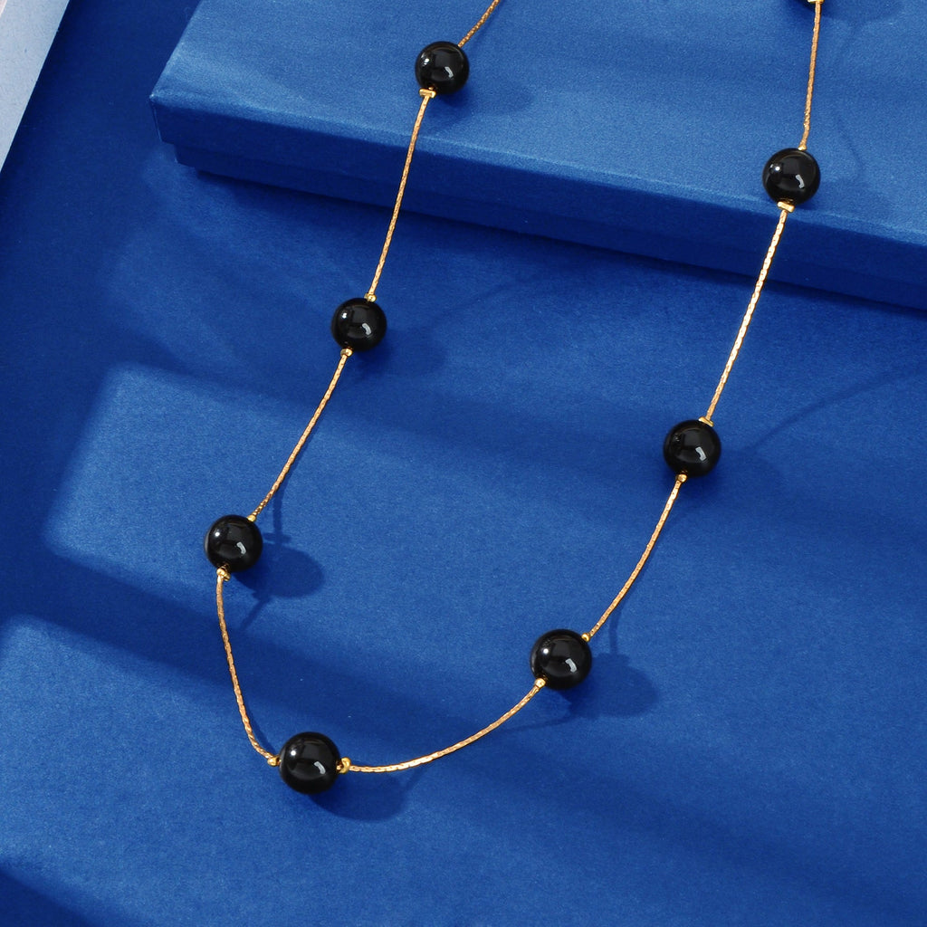 AU Post Fashion Accessories Black Beads Gold Chain Necklace Women Party Jewelry