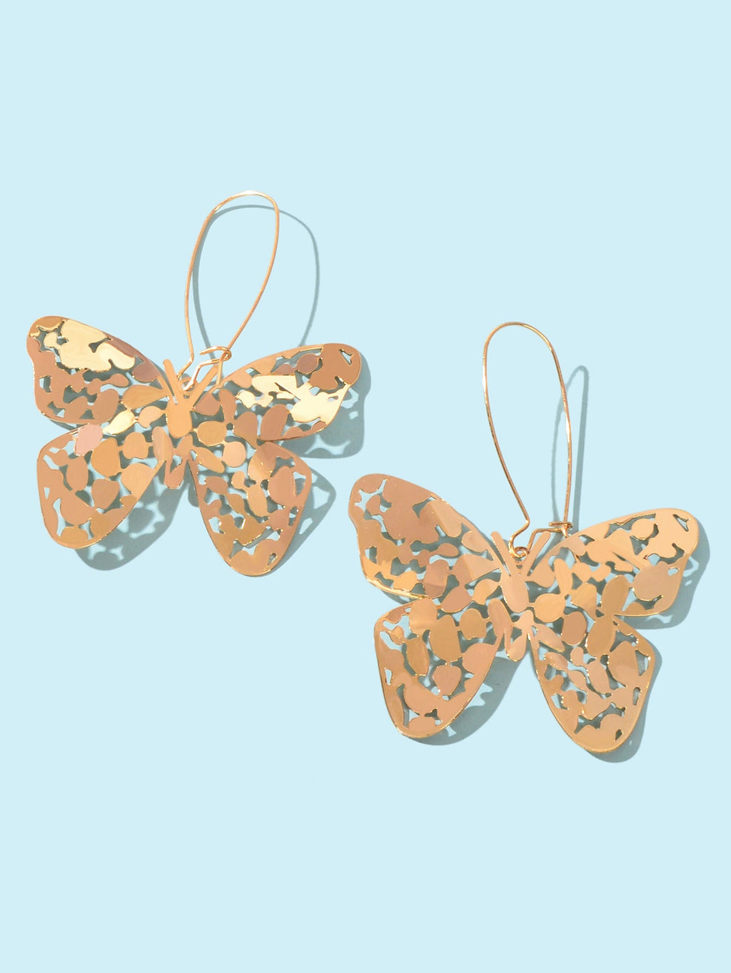 Statement Gold Hollow Butterfly Dangling Elements Earrings Designer Jewellery