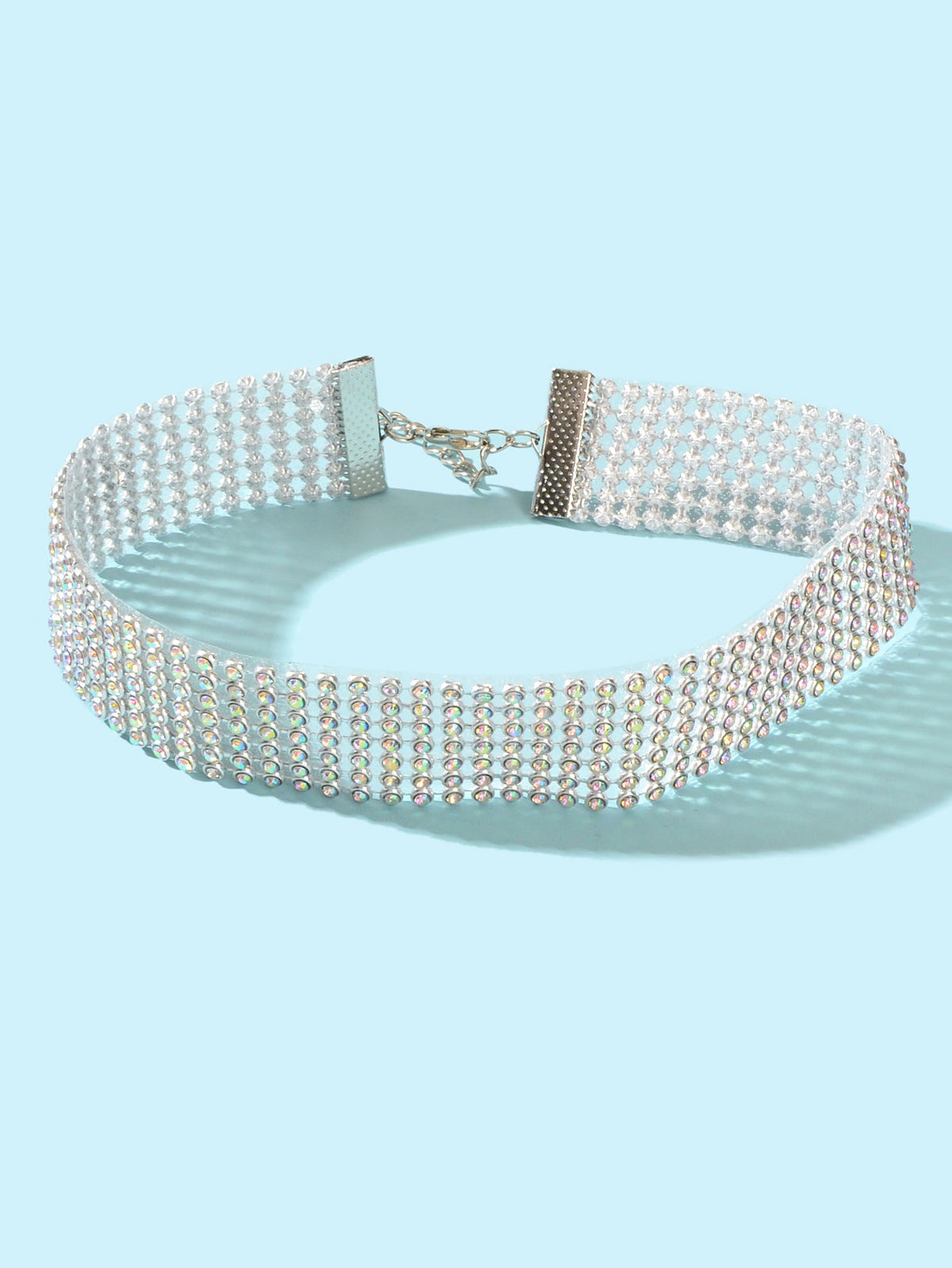 Sparkly Silver Wide Rhinestone Choker Necklace Festival Collar Neck Jewellery
