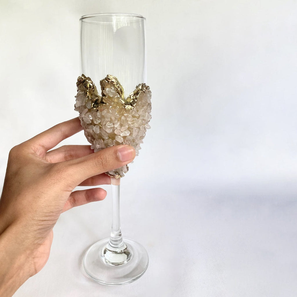 Crystal Champagne Glasses with Rose Quartz Agate – Set of 1 or 2, 7 oz