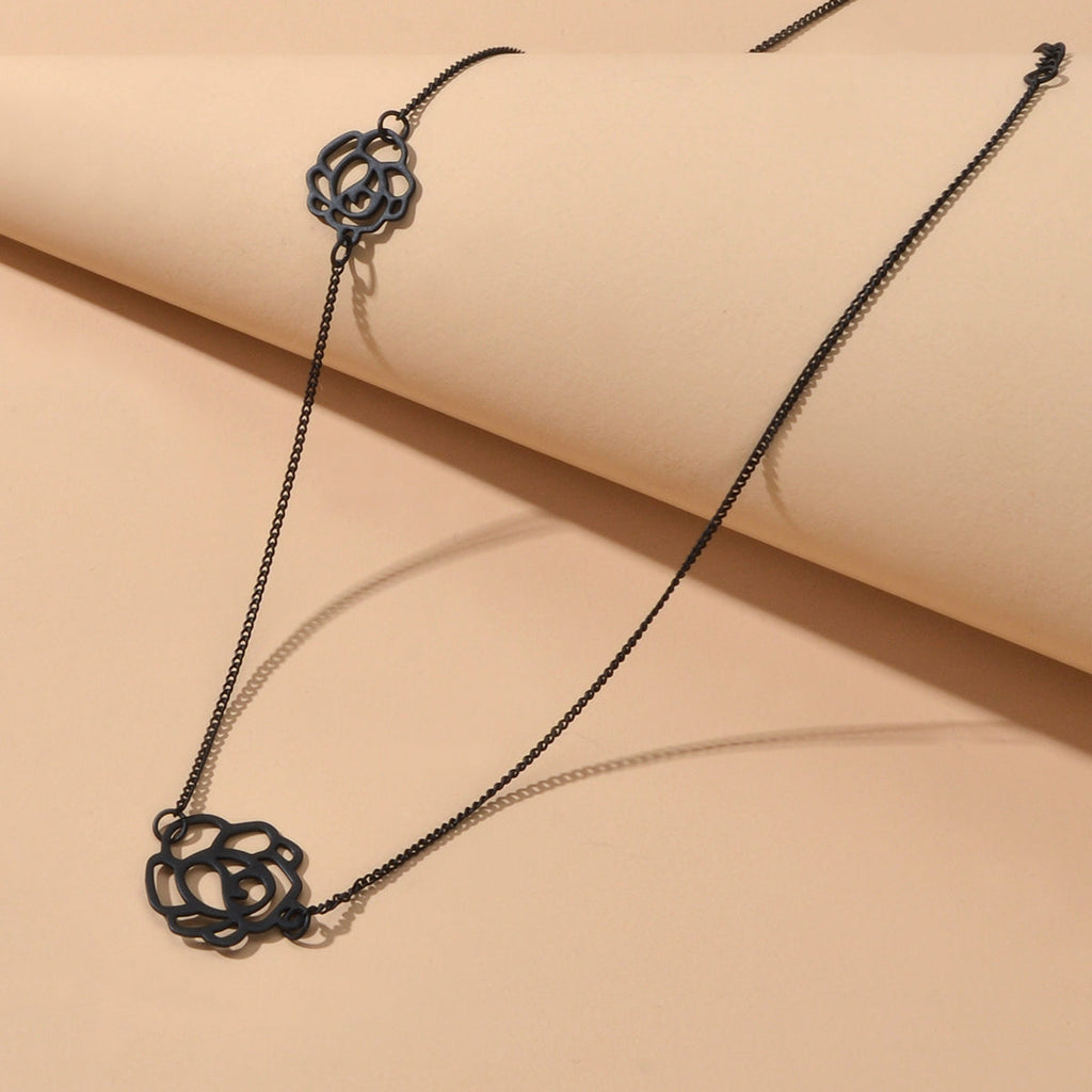 Retro Black Gold Chain Flower Collar Necklace Women Short Choker Accessories