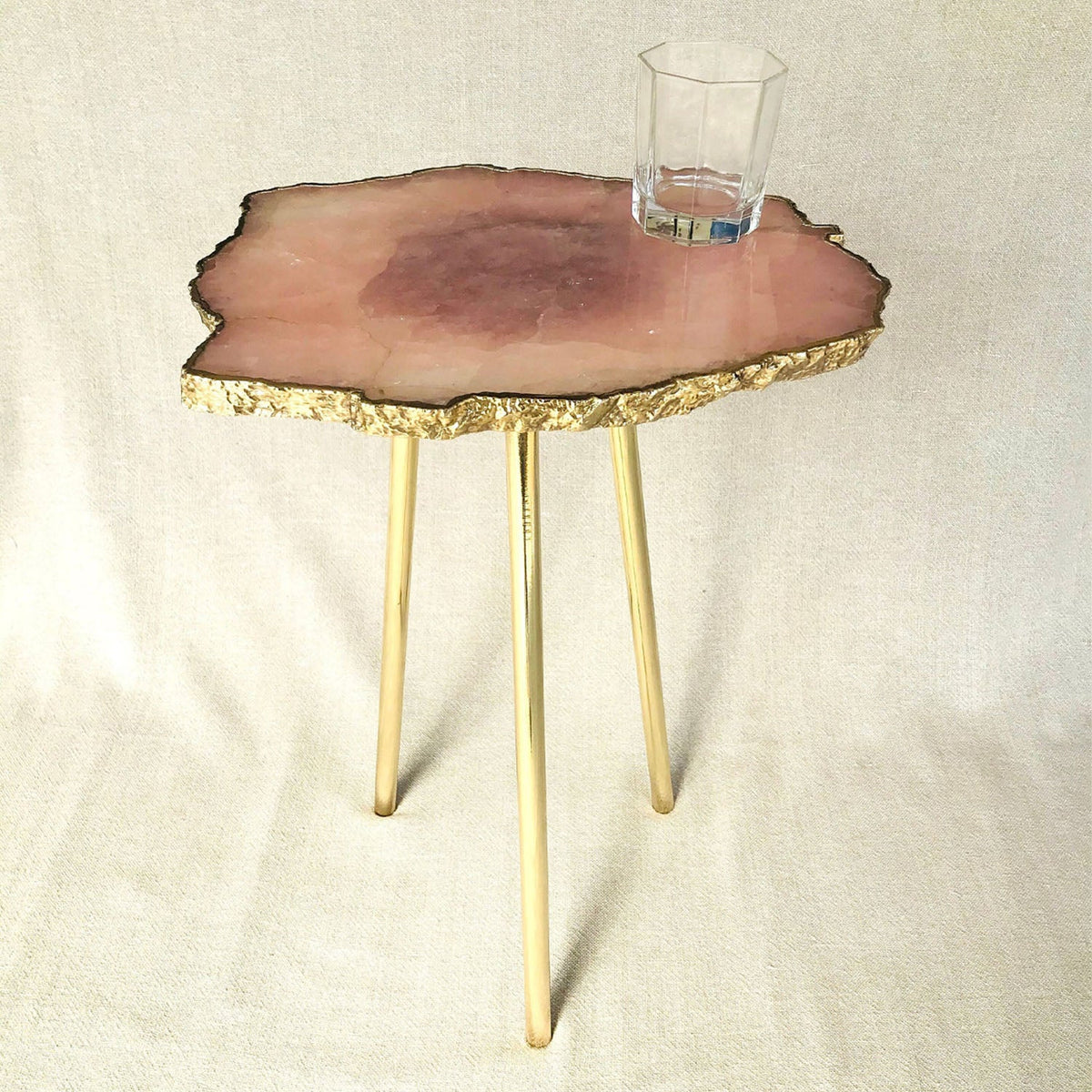 Small Rose Quartz Side Table, 11" x 7" Organic Edge