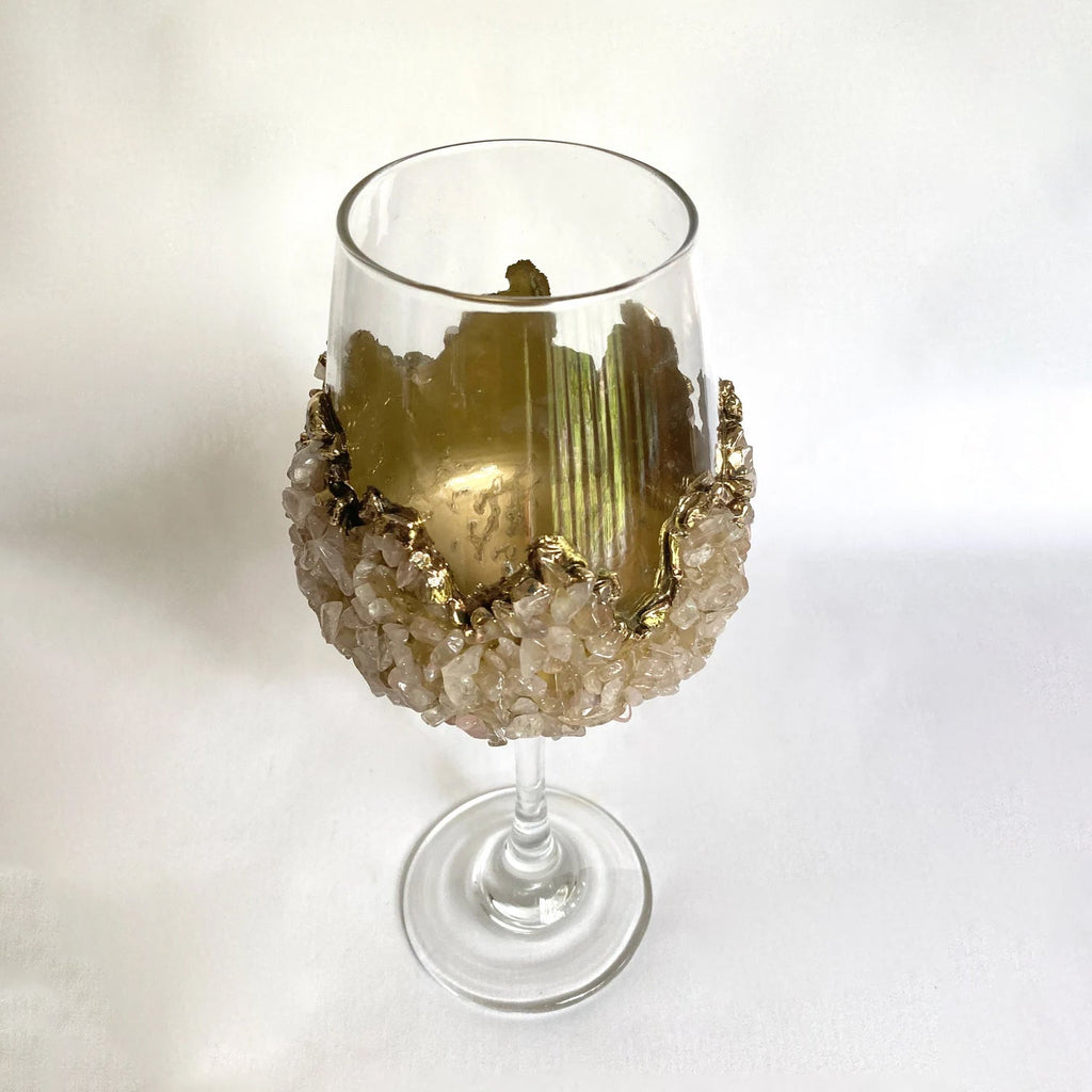 Crystal Wine Glasses with Rose Quartz Agate – Set of 1 or 2, 16 oz