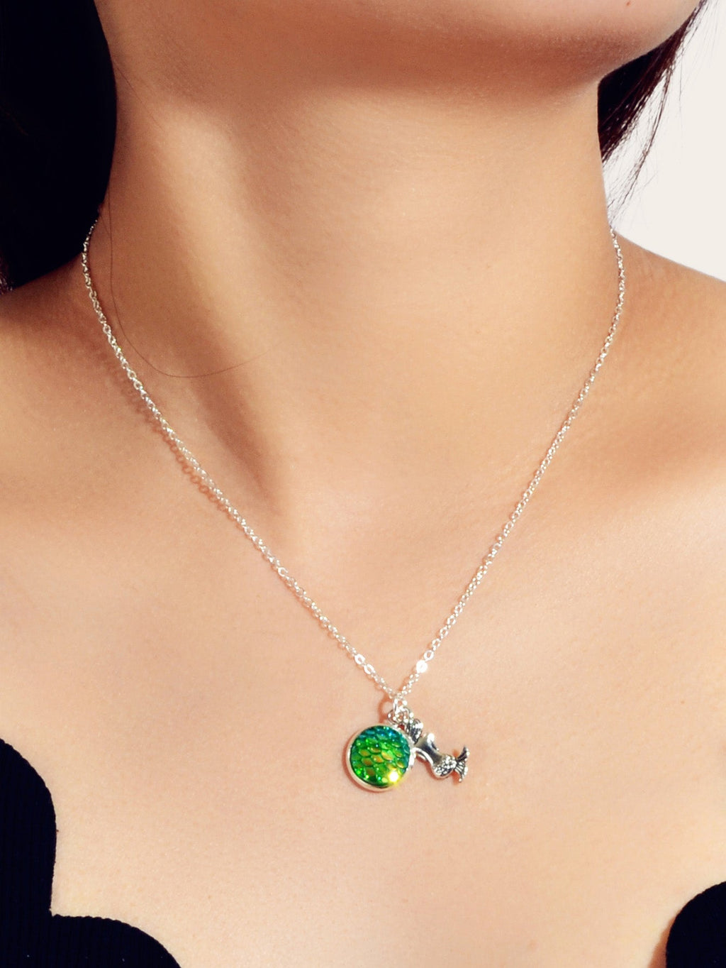 American Jewellery Silver Chain Mermaid Fish Scales Round Boho Chic Necklace
