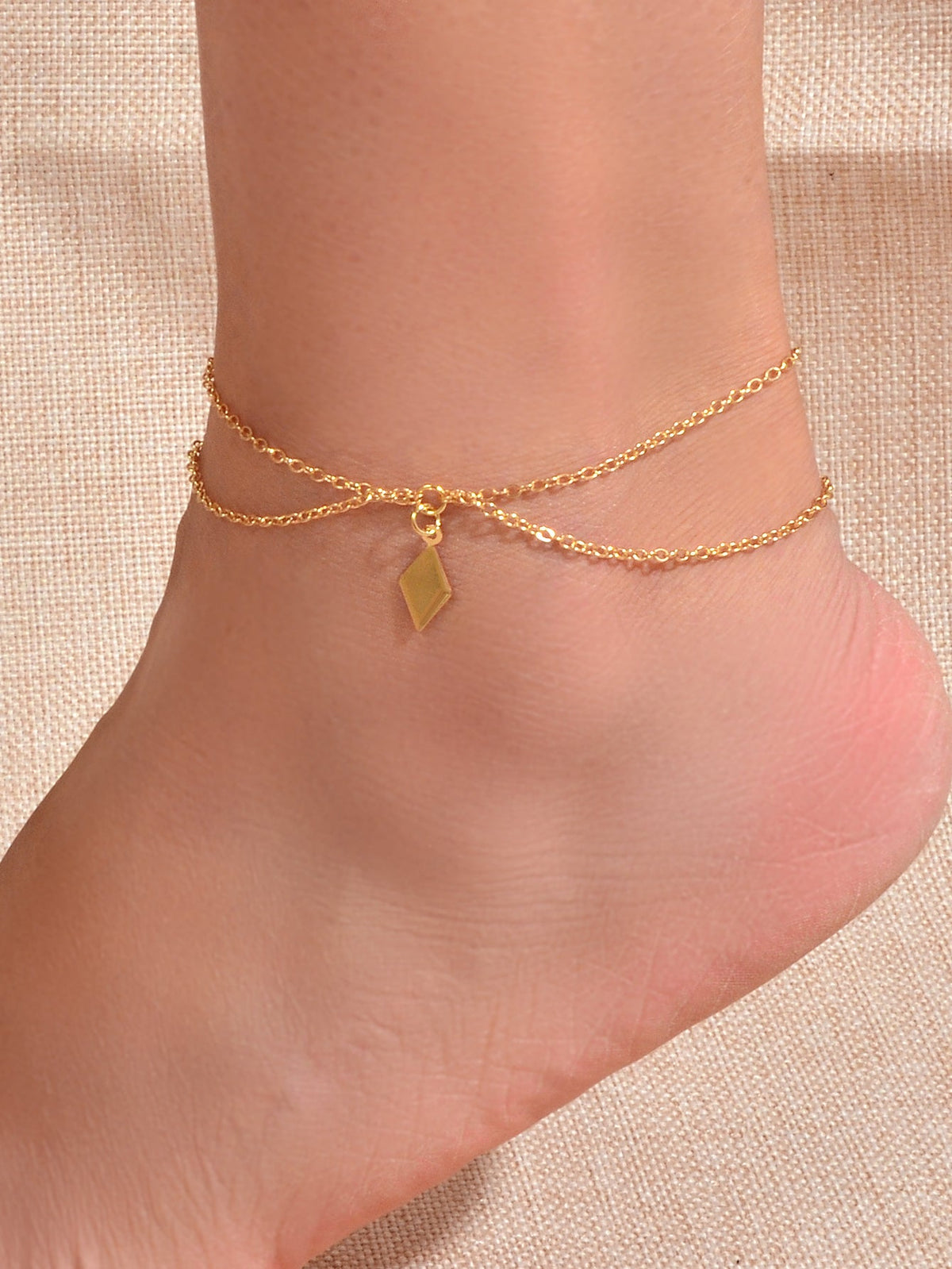 Bohemian Foot Beach Jewellery Double Layer Chain Rhombus Geometric Charm Anklet