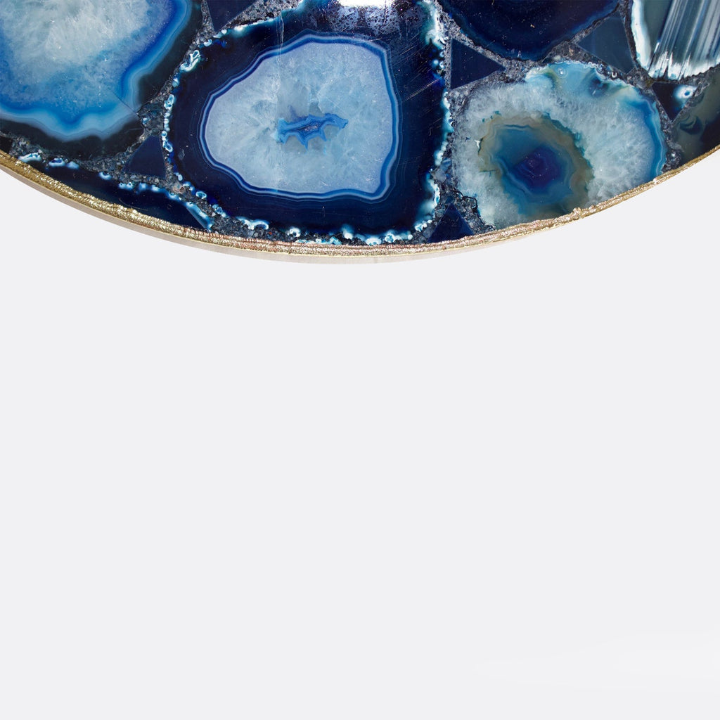 Blue Agate Round Serving Tray with Brass Handles