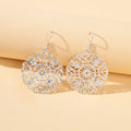 Ladies Jewellery Hollow Gold Silver Flower Pattern Round Trendy Dangle Earrings