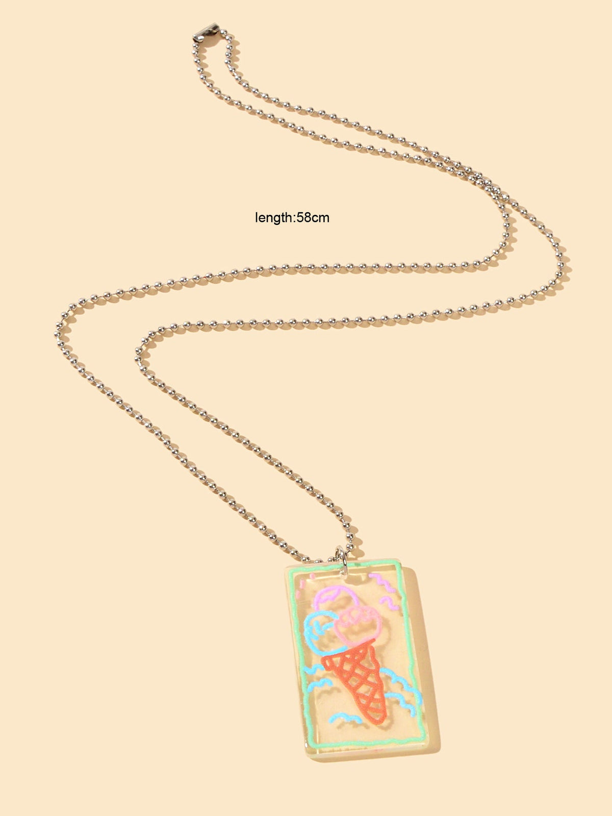 Long Silver Chain Resin Ice Cream Square Charm Necklace Best Friends Funny Gift
