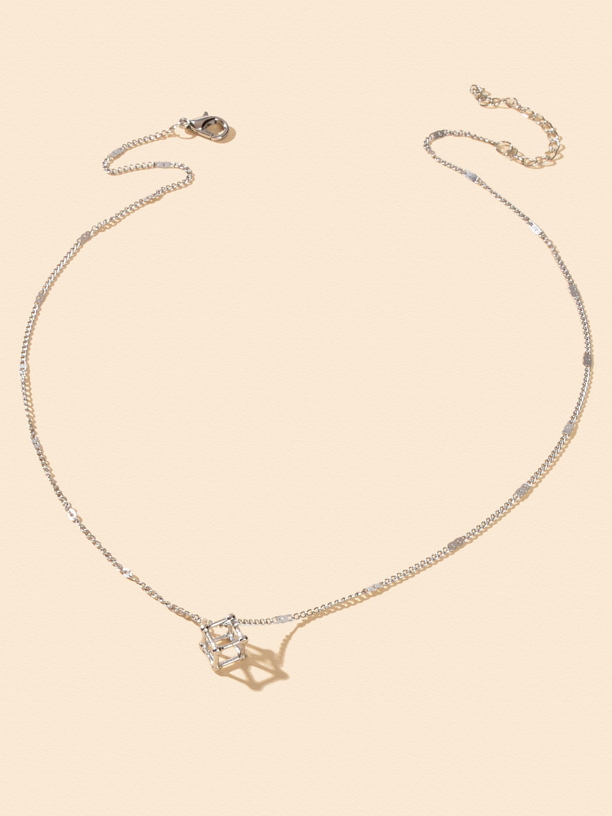 Silver Chain 3D Cube Pendant Necklace Popular Accessories Party Gift Jewellery