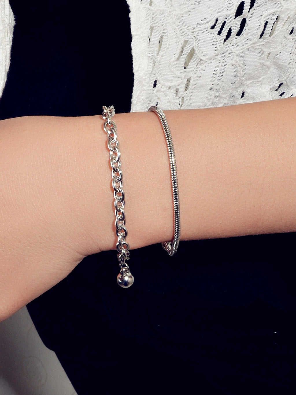 Hiphop Jewellery 2 pcs Silver Chain Bracelet Rock Style Trendy Women Accessories