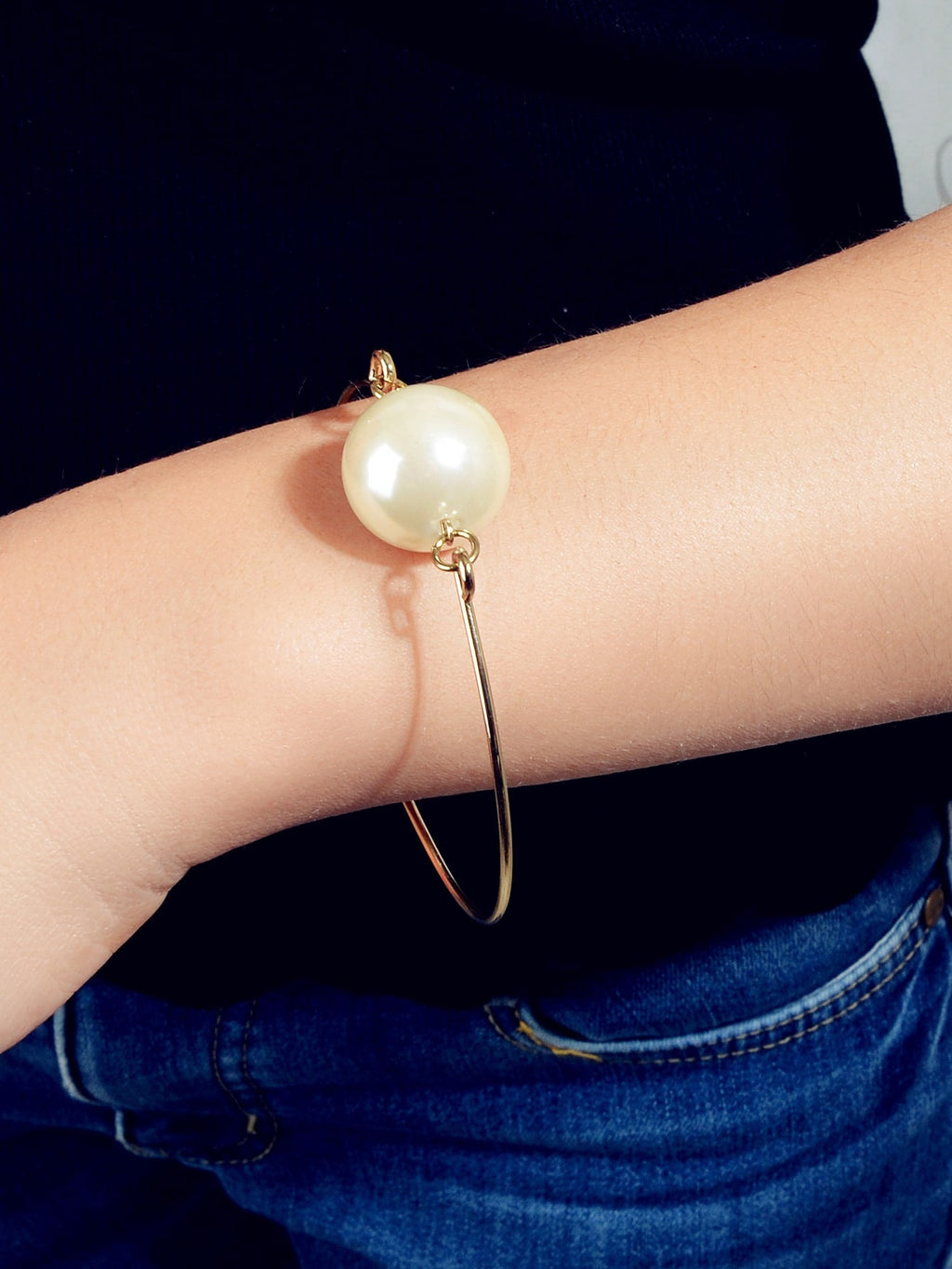 Female Jewellery Big Faux Pearl Decor Golden Bangle Collection Bracelets Women - Bracelet at Dealshubindia