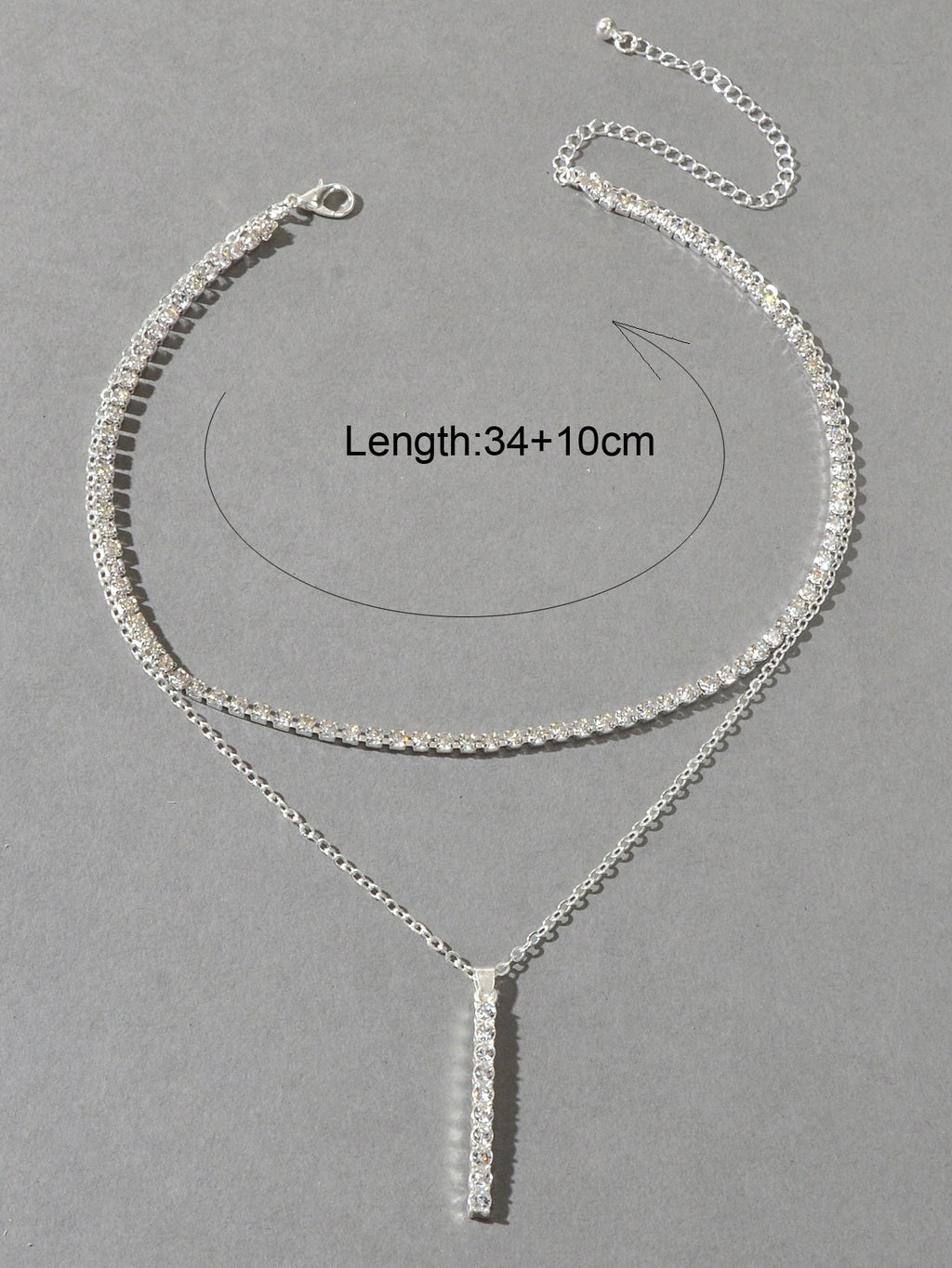 Trendy Shining Full Rhinestone Gold Silver Double layer Chain Bar Charm Necklace