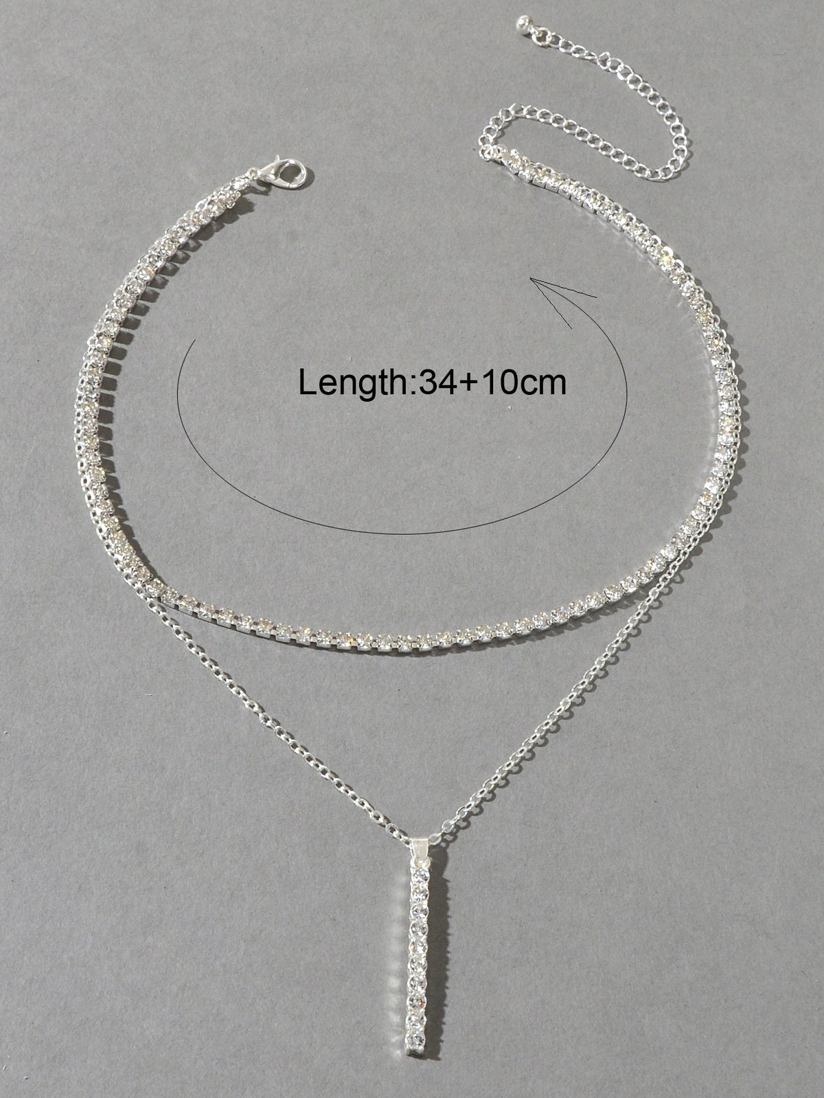 Trendy Shining Full Rhinestone Gold Silver Double layer Chain Bar Charm Necklace