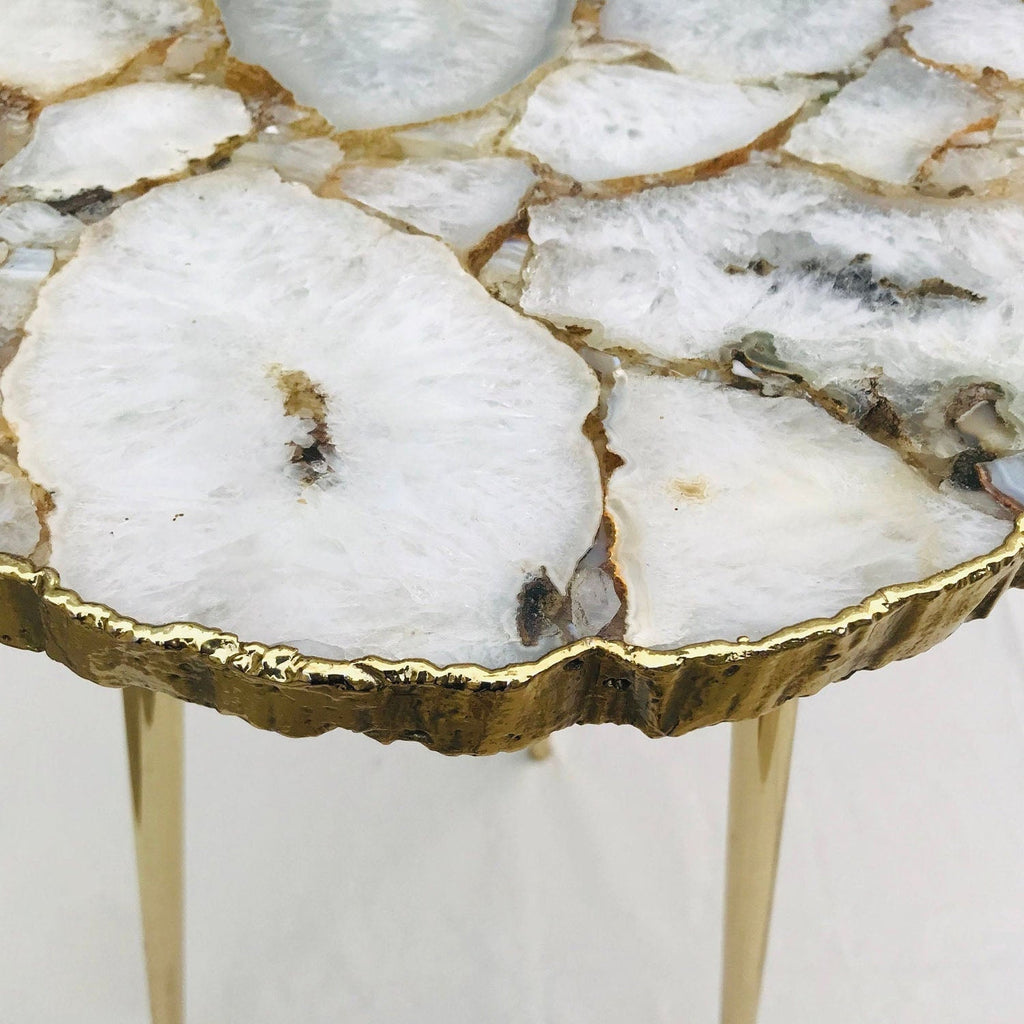White Crystal Agate Side Table, Organic Edge