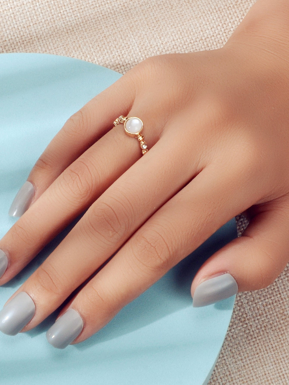 Textured Jewelry Rhinestone Opal Gold Finger Ring Luxurious Popular Accessories