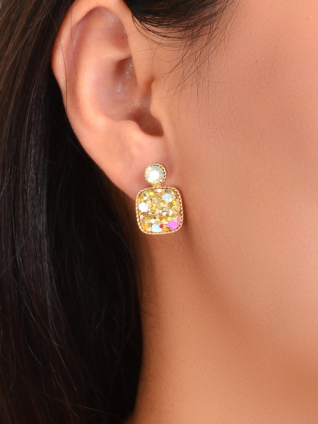Shining Colourful Sequin Geometric Square Stud Earrings Wedding Dinner Jewellery