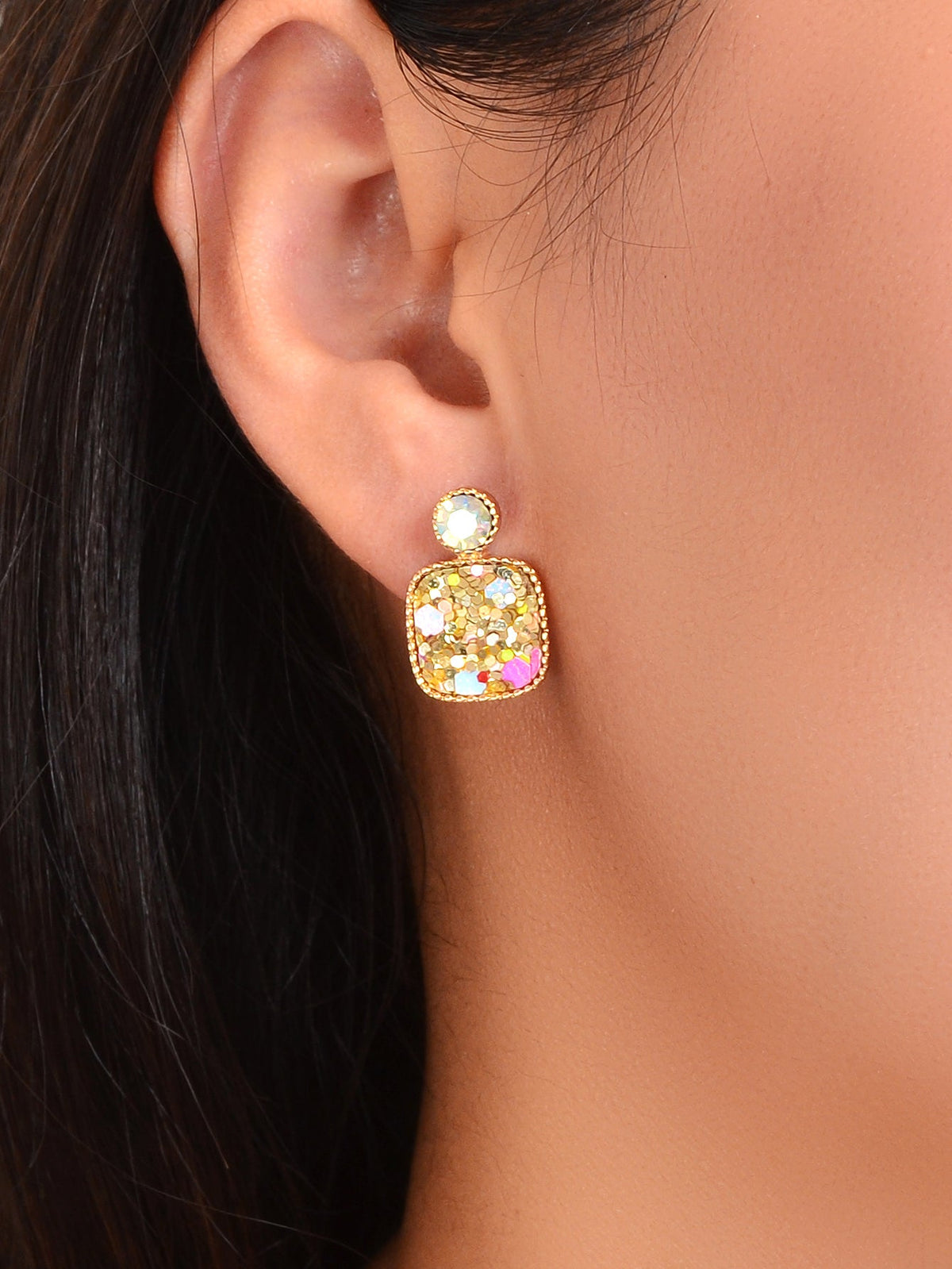 Shining Colourful Sequin Geometric Square Stud Earrings Wedding Dinner Jewellery