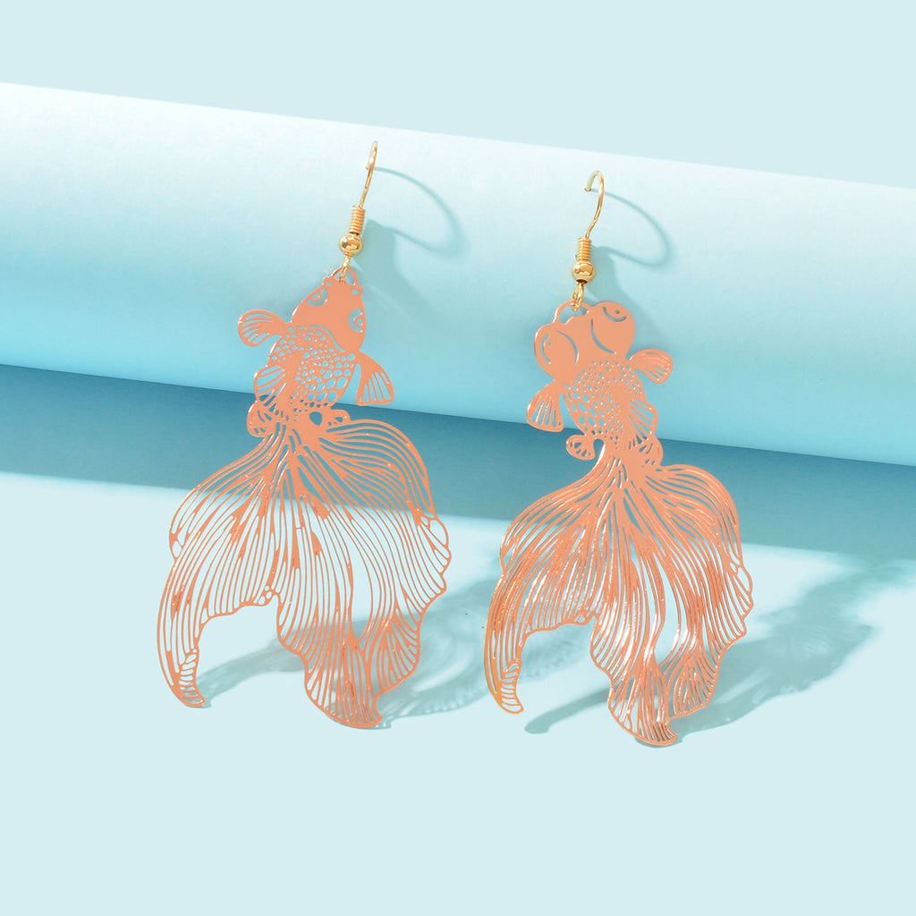 AU Stock Lovely Goldfish Shape Drop Dangle Earrings Hollow Fish Party Jewellery