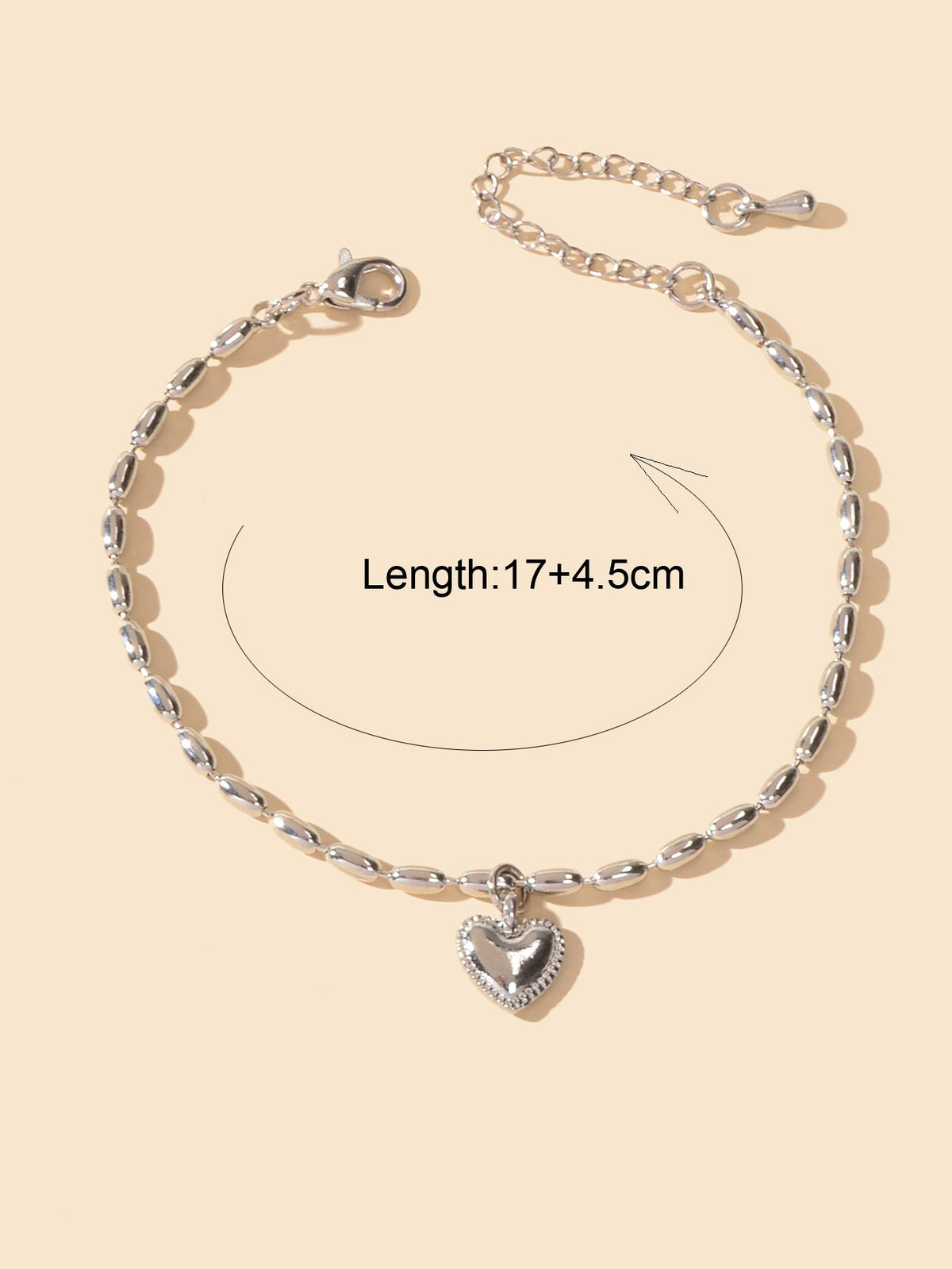 Trendy Jewellery Silver Beads Chain Heart Charm Bracelets Women Festival Gift