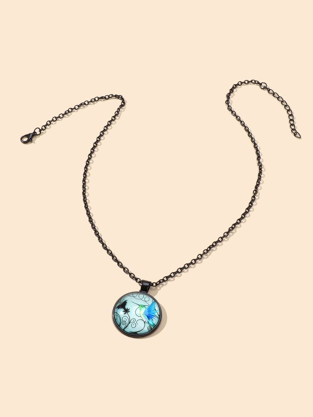 Vintage Retro Jewelry Black Chain Bird Pattern Round Charm Necklace Accessories