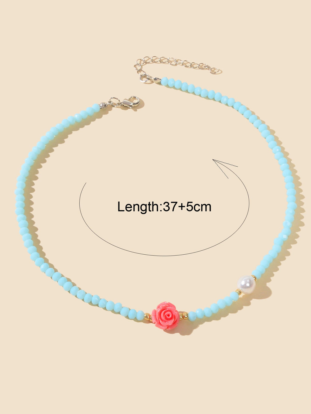 Pearl Red Resin Flower Decoration Blue Beads Short Collar Clavicle Necklace Gift